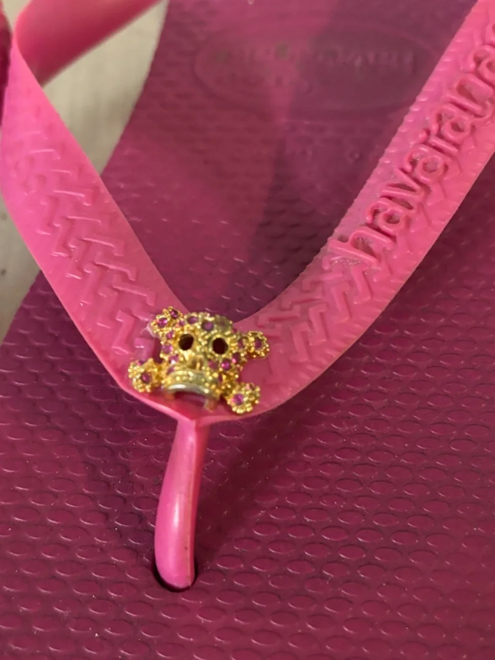 Pink Flip Flops with Skull Detail